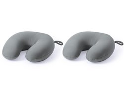 Reis kussen - 2x - Nek kussens - grijs - 30 cm - Reiskussens voor onderweg - polyester - vliegtuig - auto