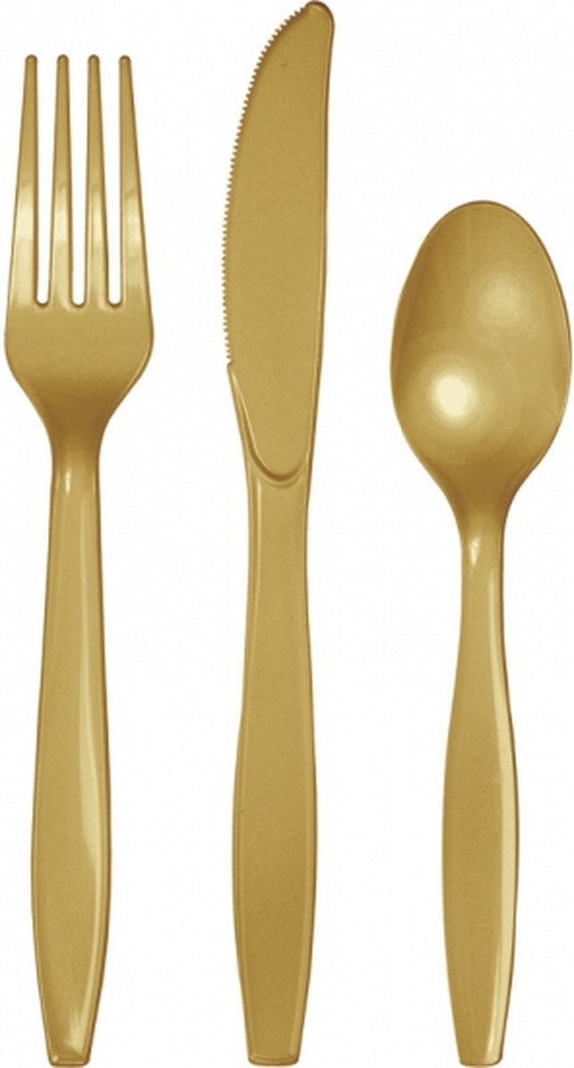 Plastic bestek goudkleurig 24-delig - BBQ/Feest/Verjaardag bestek messen/vorken/lepels - herbruikbaar