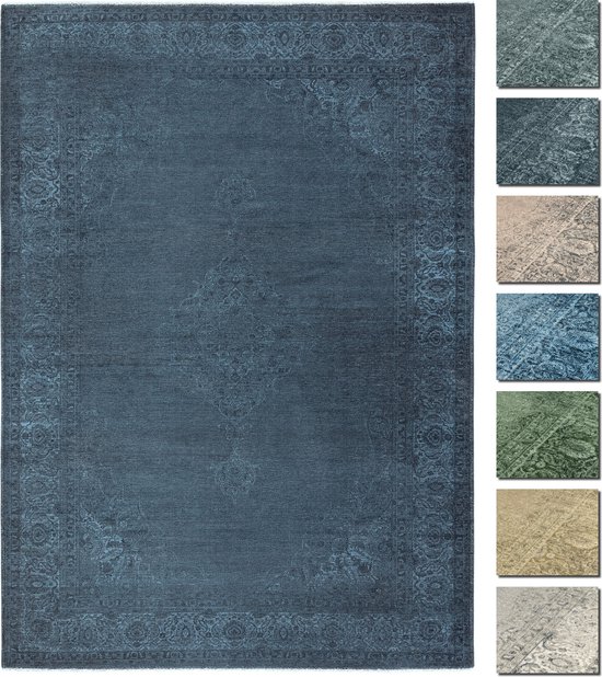 Kelim Vintage Tapis Salon Bleu 230 x 320 cm, Tapis Chambre Moderne à Poils Courts, Super Doux, Lavable en Machine