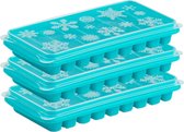 3x stuks Trays met Flessenhals ijsblokjes/ijsklontjes ijsblok staafjes vormpjes 10 vakjes kunststof blauw met afsluit deksel