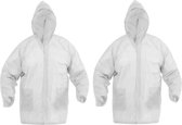 2x Regenjassen met capuchon wit voor volwassenen - Witte regenjas - One size adults