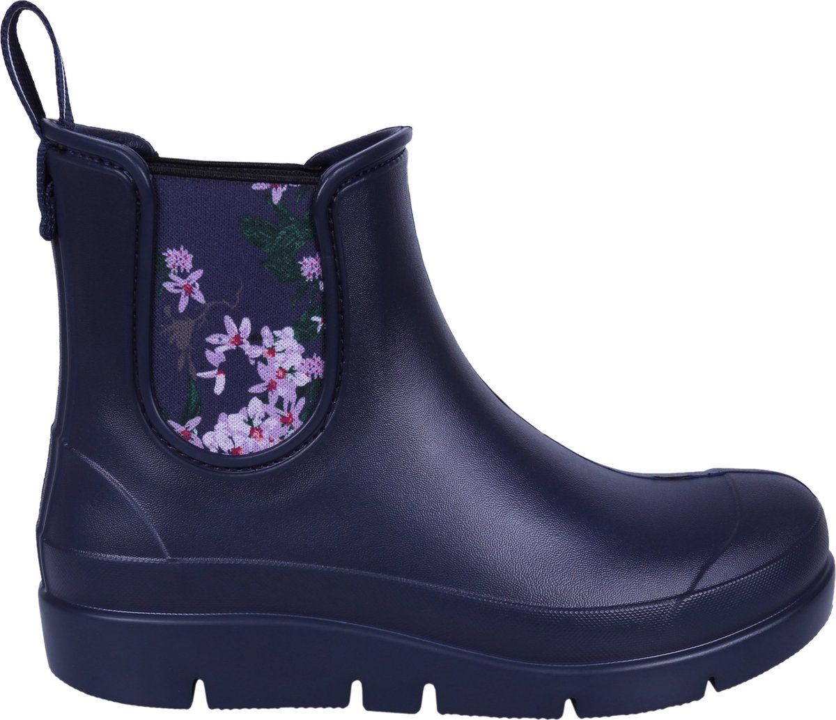 Marineblauwe, modieuze en comfortabele enkel-regenlaarzen voor dames met bloemen - STELLA Lemigo / 41