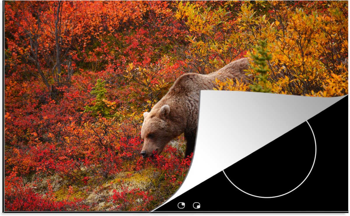 KitchenYeah® Inductie beschermer 81.2x52 cm - Afbeelding van een grizzly beer tussen gekleurde bomen in - Kookplaataccessoires - Afdekplaat voor kookplaat - Inductiebeschermer - Inductiemat - Inductieplaat mat