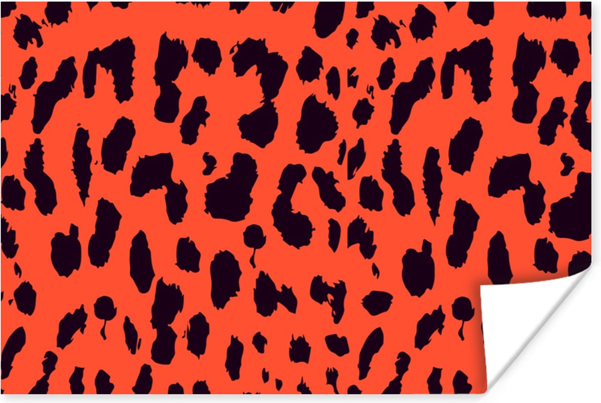 Poster Dierenprint - Panter - Rood - Zwart - 30x20 cm