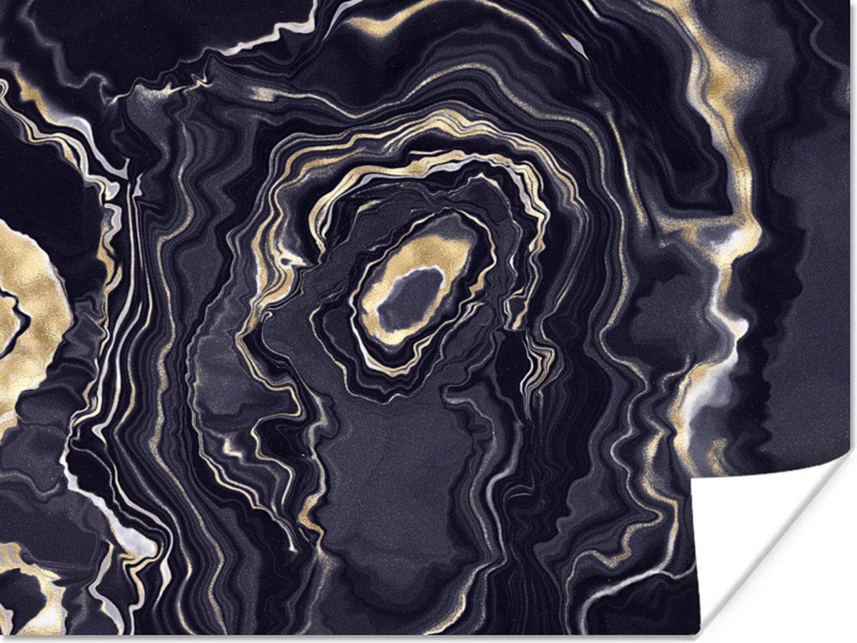 Poster Marmer - Geode - Agaat - Goud - 80x60 cm