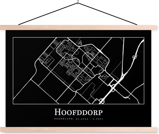 Porte-affiche avec affiche - Affiche scolaire - Carte - Hoofddorp - Carte - Plan de la ville - 60x40 cm - lattes vierges
