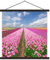 Porte-affiche avec affiche - Affiche scolaire - Tulipes - Soleil - Printemps - 60x60 cm - Lattes noires