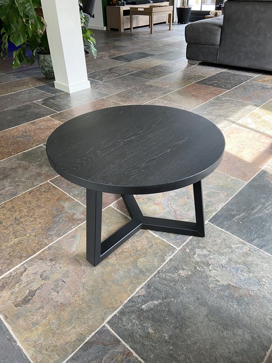 Industriële zwarte ronde salontafel met blad van 60cm en industrieel  onderstel | bol.com
