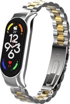 Stalen Smartwatch bandje - Geschikt voor Xiaomi Mi Band 7 stalen bandje - zilver/goud - Strap-it Horlogeband / Polsband / Armband