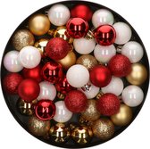 42x Stuks kunststof kerstballen mix wit/goud/rood 3 cm - Kleine kerstballetjes - Kerstboomversiering