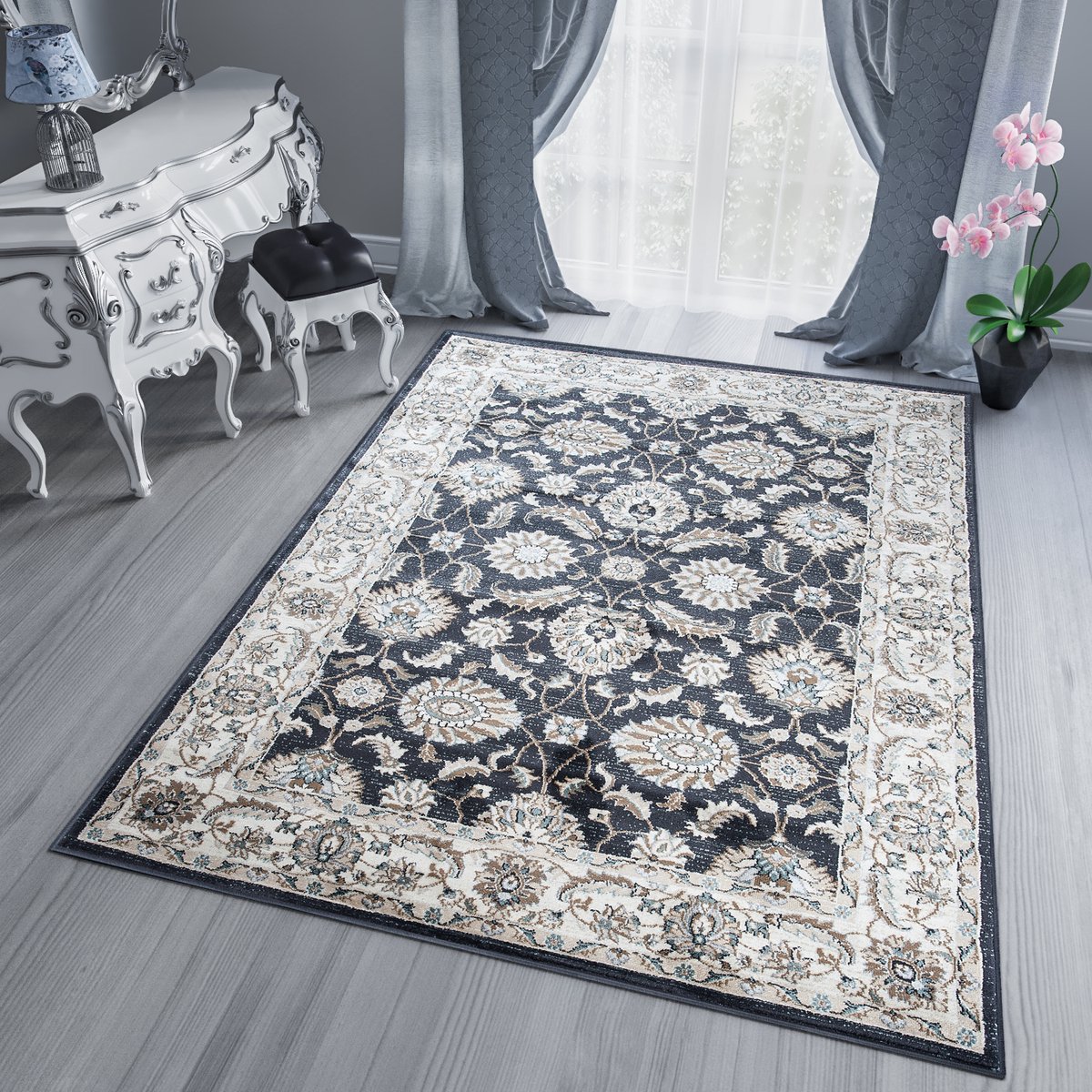 Tapiso Dubai Vloerkleed Antraciet Oriental Oosters Tapijten Maat- 140x200 Beige Antraciet6