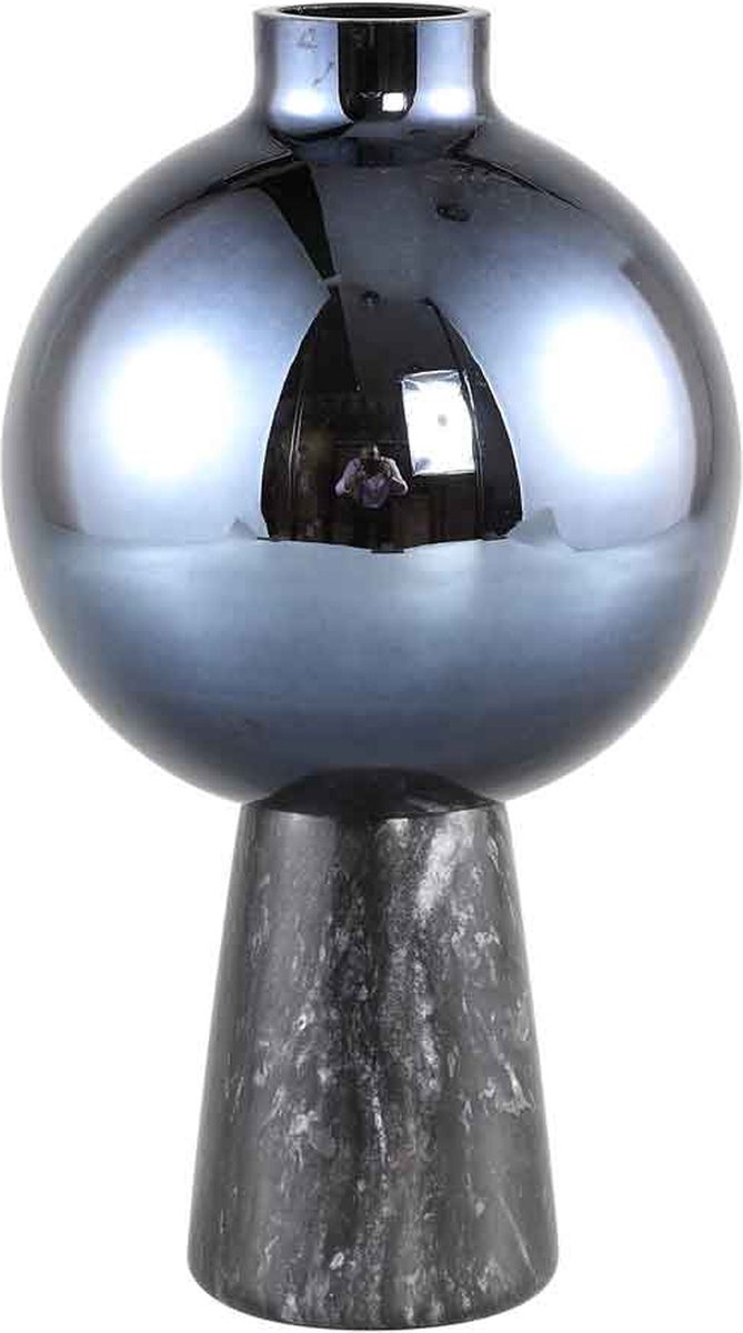 PTMD Petry Vaas - H20 x Ø16 cm - Glas/marmer - Zwart