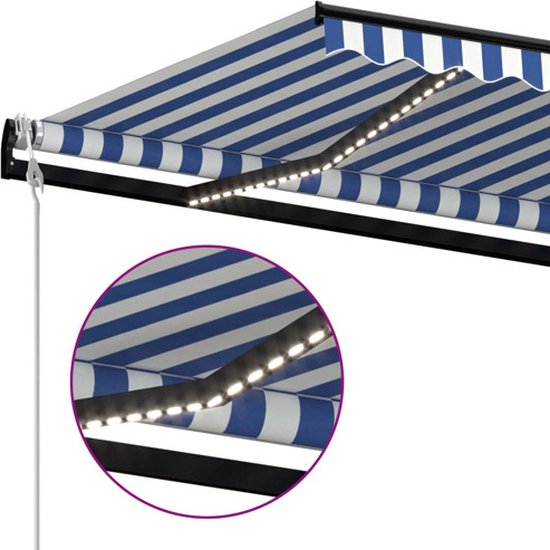 vidaXL Store automatique avec LED et capteur de vent 450 x 350 cm Bleu Blanc