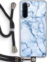 Case Company® - Hoesje met koord geschikt voor OnePlus Nord hoesje met Koord - Blauw marmer - Telefoonhoesje met Zwart Koord - Bescherming aan alle Kanten en Over de Schermrand