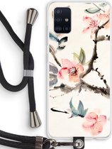 Case Company® - Hoesje met koord geschikt voor Samsung Galaxy A51 4G hoesje met Koord - Japanse bloemen - Telefoonhoesje met Zwart Koord - Bescherming aan alle Kanten en Over de Schermrand