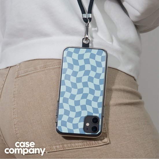 Case Company® - Coque OnePlus Nord avec cordon - Grid Blauw - Coque de téléphone avec cordon Zwart - Protection sur tous les côtés et sur le bord de l'écran