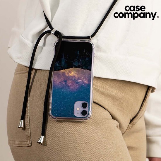 Case Company® - Coque pour iPhone XR avec cordon - Voyage dans l'espace - Coque pour téléphone avec cordon Zwart - Protection Extra sur tous les côtés et sur le bord de l'écran