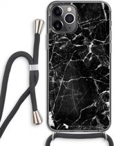 Case Company® - iPhone 11 Pro hoesje met Koord - Zwart Marmer - Telefoonhoesje met Zwart Koord - Extra Bescherming aan alle Kanten en Over de Schermrand