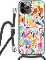 Case Company® - Hoesje met koord geschikt voor iPhone 11 Pro Max hoesje met Koord - Watercolor Brushstrokes - Telefoonhoesje met Zwart Koord - Extra Bescherming aan alle Kanten en Over de Schermrand
