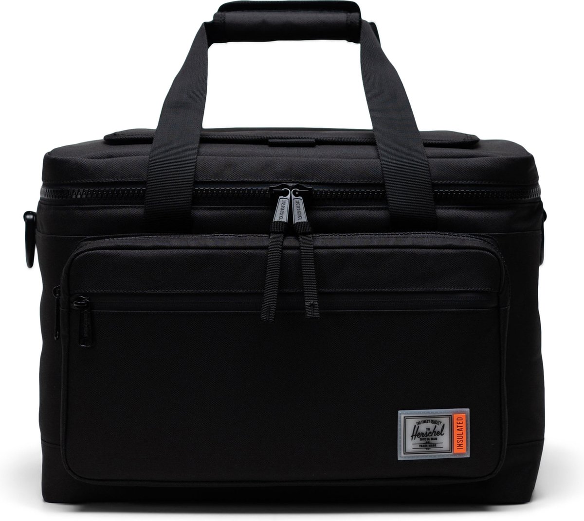 Insulated | Pop Quiz Cooler 30 Pack - Black / Koeltas - 100% gerecycleerd materiaal / lekvrij, geschikt voor 30 blikjes, voorvak met flessenopener, easy-access velcro opening / Beperkte Levenslange Garantie / Zwart