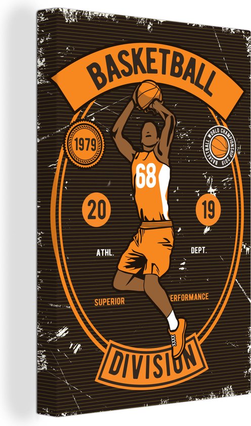 Canvas schilderij 120x180 cm - Wanddecoratie Mancave - Basketbal - Vintage - Muurdecoratie woonkamer - Slaapkamer decoratie - Kamer accessoires - Schilderijen - Vaderdag cadeau - Geschenk - Cadeautje voor hem - Tip - Mannen