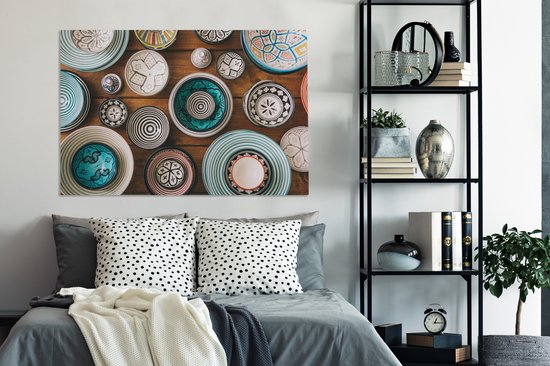 Peinture sur toile 140x90 cm - Décoration murale Image de vaisselle prise d'en haut - Décoration murale salon - Décoration chambre - Accessoires de chambre - Peintures