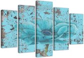 Trend24 - Canvas Schilderij - Blue Flower - Vijfluik - Bloemen - 100x70x2 cm - Blauw