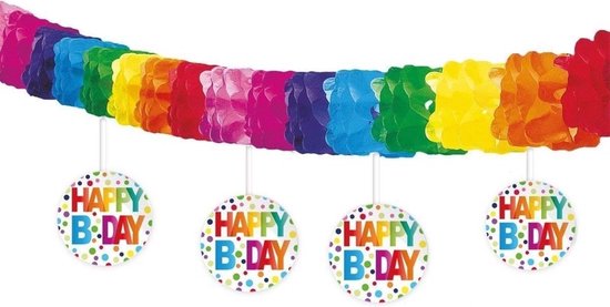 Verjaardag feest slinger - Happy B-day - 4 meter - papier/karton - versiering
