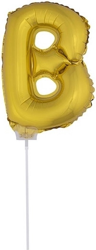 Gouden opblaas letter ballon B op stokje 41 cm