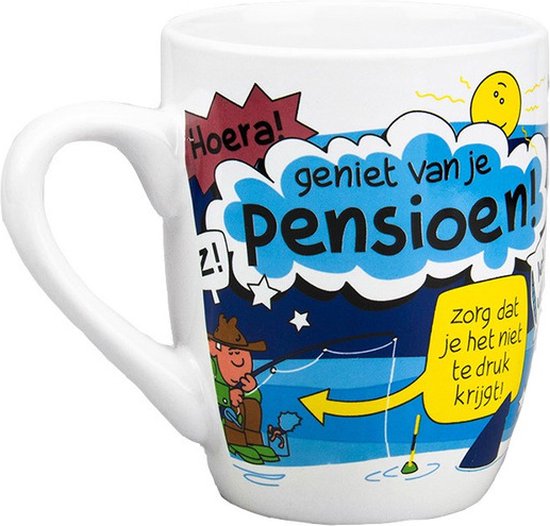123 Kado koffiemokken Hoera pensioen beker - Cadeau voor afscheid - 300 ml