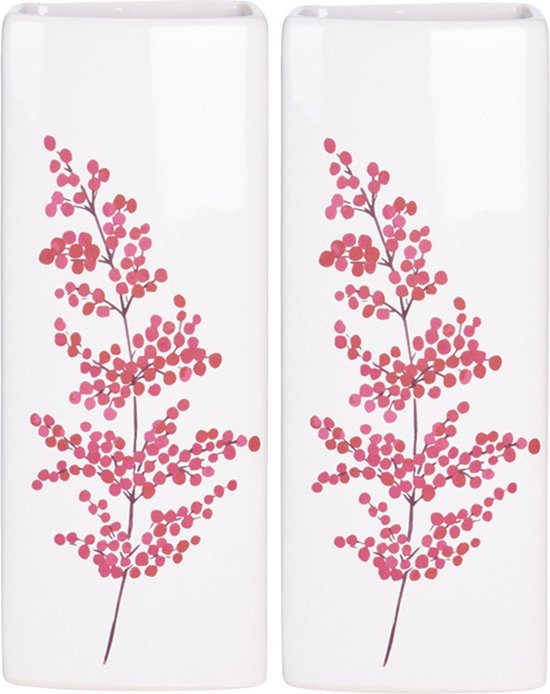 2x Witte radiator waterverdampers/luchtbevochtigers botanische bloemen print bessentak 21 cm - Waterverdampers voor de verwarming