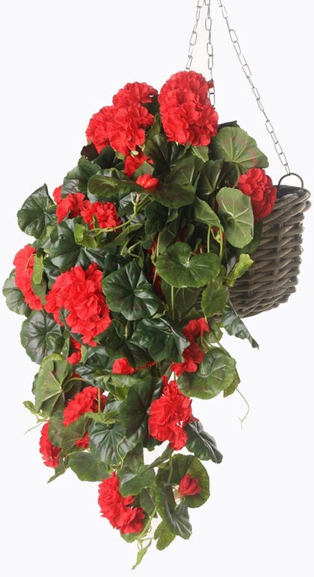 Rode geranium kunstplant hangplant 70 cm - Kunstplanten/nepplanten - Hangplanten