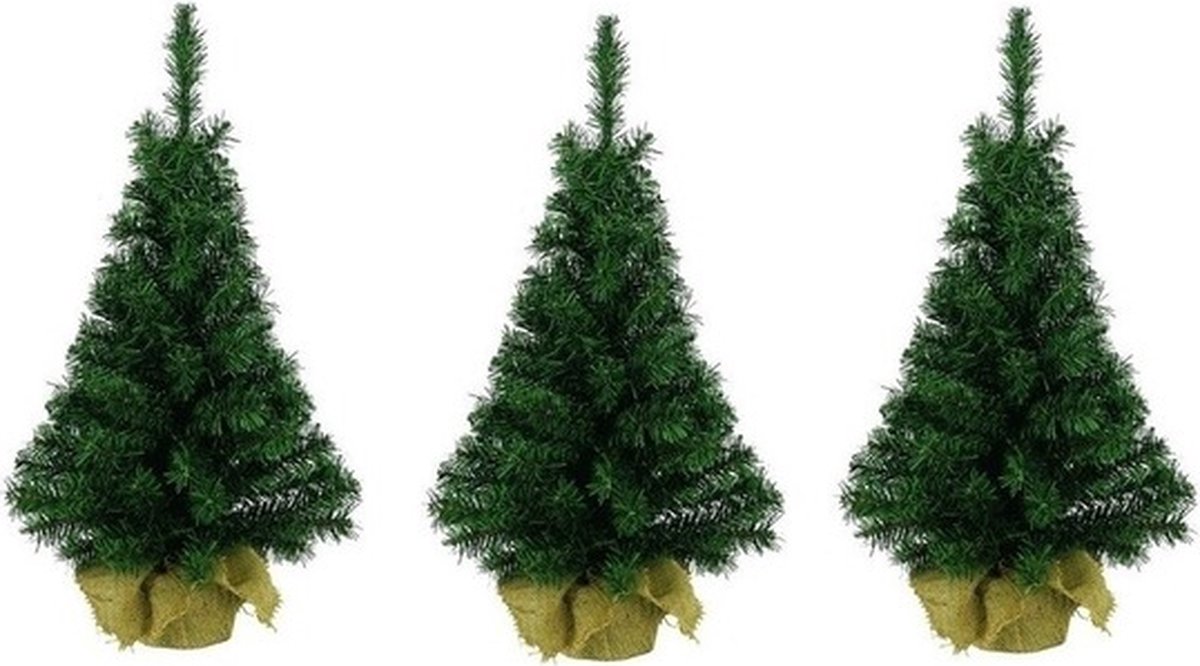 3x Kleine nep kerstboom in jute zak 75 cm - Kleine kunstbomen