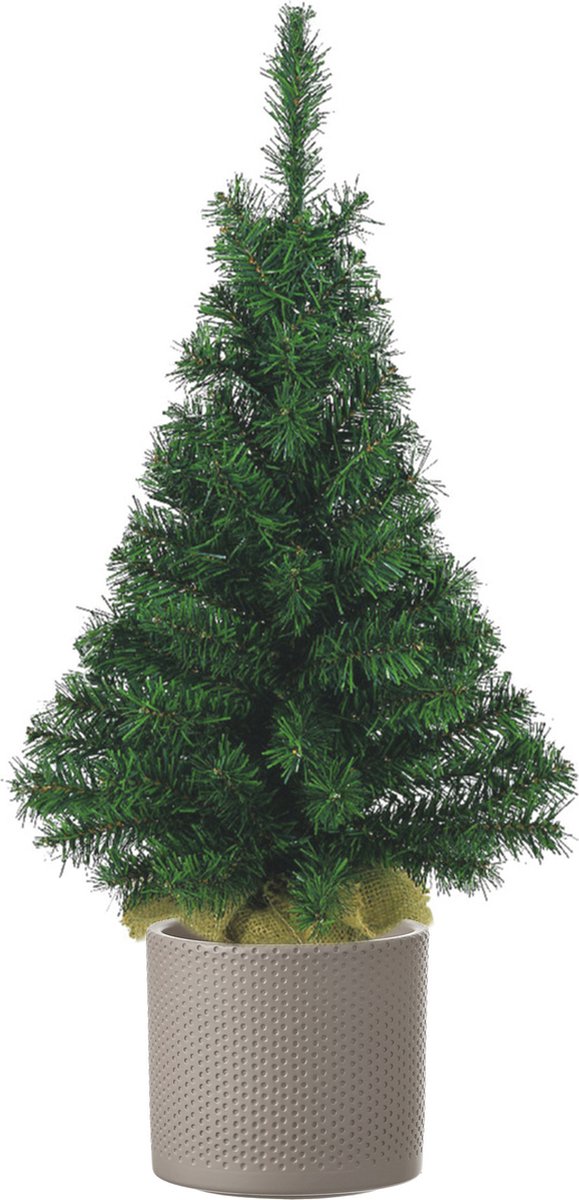 Volle kunst kerstboom 75 cm inclusief taupe pot - Kunstkerstbomen middelgroot