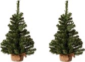 2x stuks kunstboom/kunst kerstboom inclusief kerstversiering 60 cm - Kunst kerstboompjes/kunstboompjes - Kerstversiering