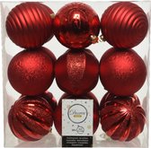 18x boules de Noël en plastique rouge 8 cm avec finition de luxe - Décorations de Noël - Boules de Noël en plastique incassables