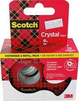 Ruban adhésif Scotch Crystal Tape ft 19 mm x 7,5 m, dévidoir + 3 rouleaux, boîte à suspendre