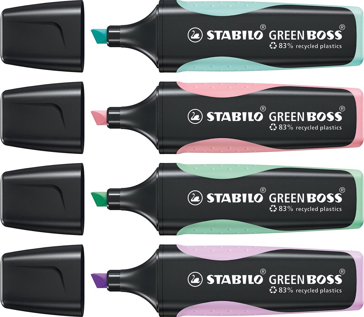 Markeerstift stabilo green boss etui 4 kleuren - 5 stuks