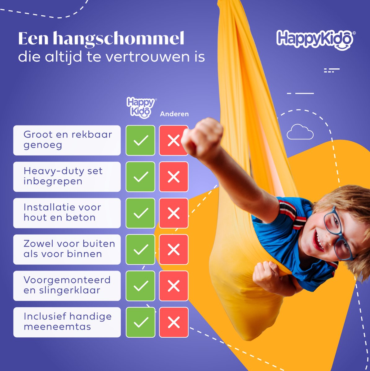 HappyBag Sensorische Hangschommel Voor Kinderen - Indoor en Outdoor -  Schommel &... | bol
