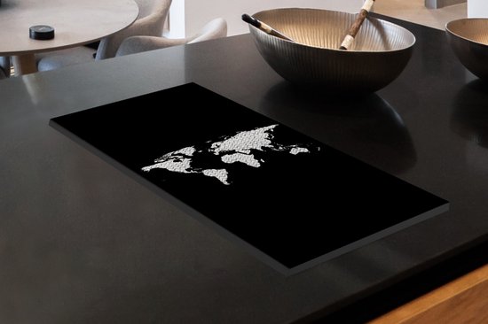 KitchenYeah® Inductie beschermer 30x52 cm - Wereldkaart - Patronen - Zwart - Kookplaataccessoires - Afdekplaat voor kookplaat - Inductiebeschermer - Inductiemat - Inductieplaat mat