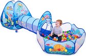 Temz® Speeltent met Tunnel - Kruiptunnel - Speeltent - Kindertent - Speeltent Buiten en Binnen - Speeltent Pop Up - Speeltent Meisjes en Jongens - Kruiptunnel Kinderen - Kindertent Speeltentje - Kindertent met tunnel - Ballenbak - Onderwater wereld