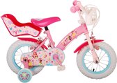 Vélo pour enfants Disney Princess - Filles - 12 pouces - Rose - Deux freins à main - Avec panier à l'avant et siège de poupée à l'arrière