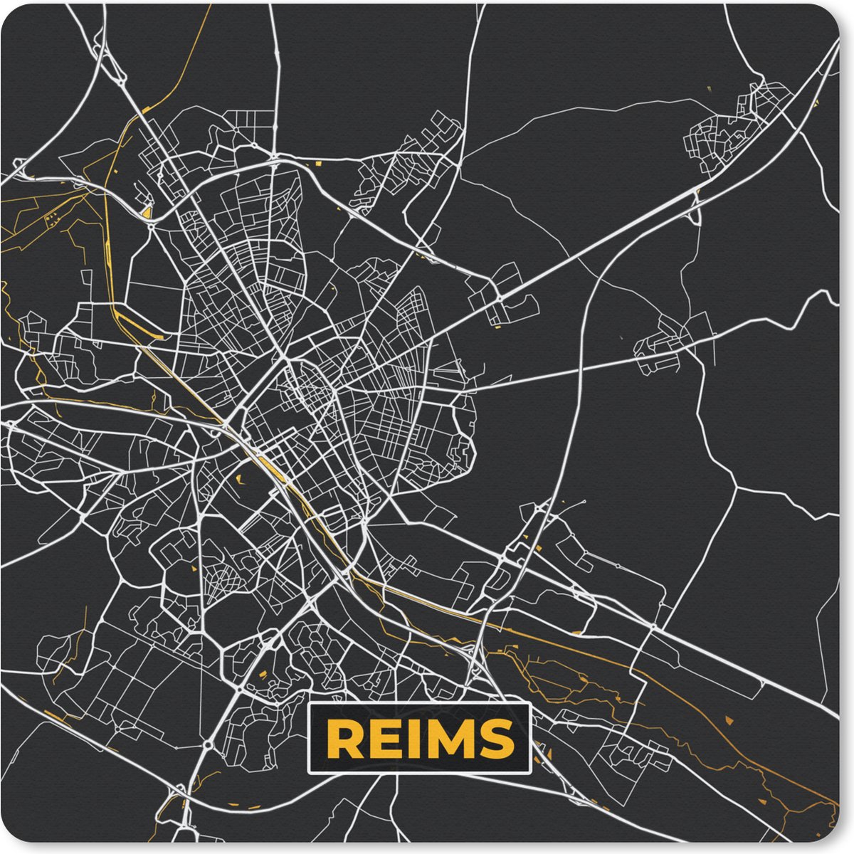 Muismat 20x20 cm - Mousepad Frankrijk – Plattegrond – Reims - Stadskaart – Kaart - Muismatten - Stadskaart