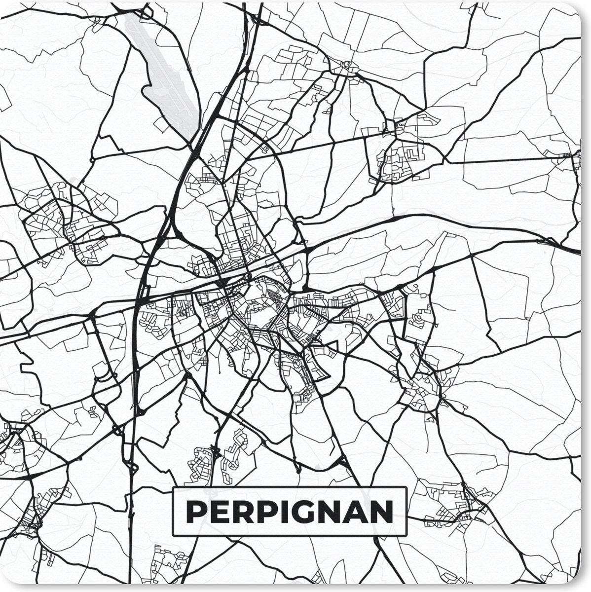 Muismat 30x30 cm - Mousepad Frankrijk - Plattegrond - Perpignan - Stadskaart - Kaart - Zwart wit - Muismatten - Stadskaart