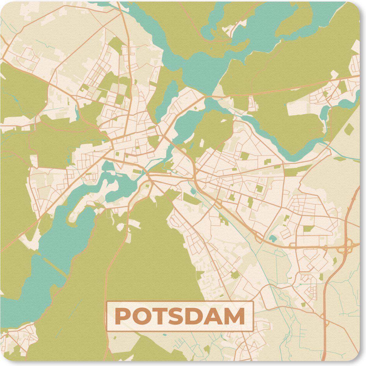 Muismat 20x20 cm - Mousepad Stadskaart - Potsdam - Vintage - Plattegrond - Kaart - Muismatten - Stadskaart