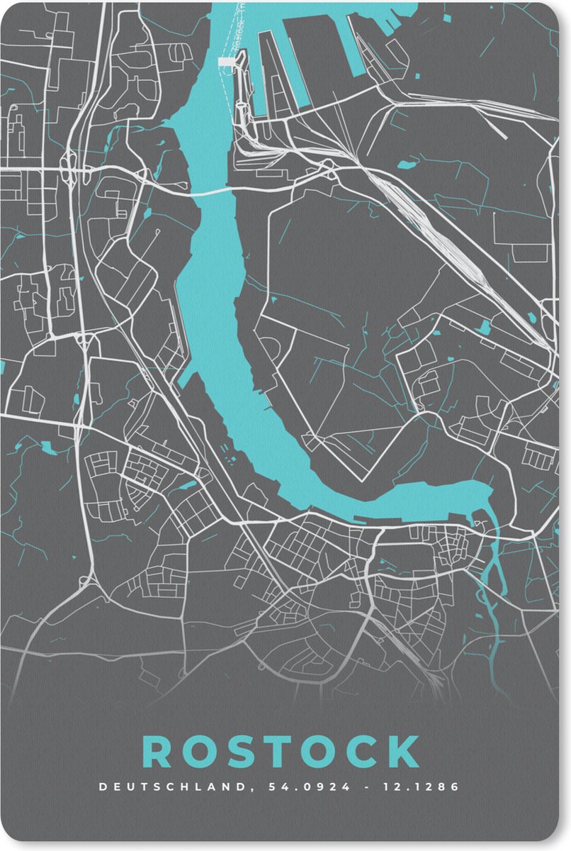 Muismat - Mousepad - Blauw – Duitsland – Plattegrond – Stadskaart – Kaart – Rostock - 18x27 cm - Muismatten