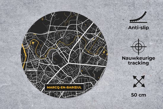 Muismat rond 50x50 cm - Mousepad Frankrijk - Stadskaart -Marcq-en-Barœul - Plattegrond - Kaart - Ronde muismatten - Stadskaart