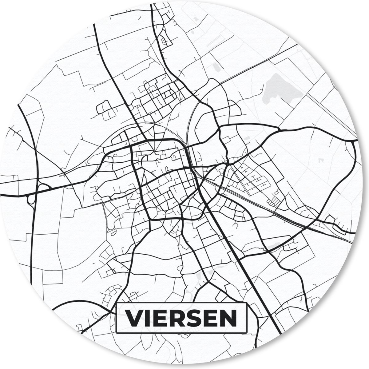 Muismat rond 30x30 cm - Mousepad Viersen - Kaart - Plattegrond - Stadskaart - Ronde muismatten - Stadskaart
