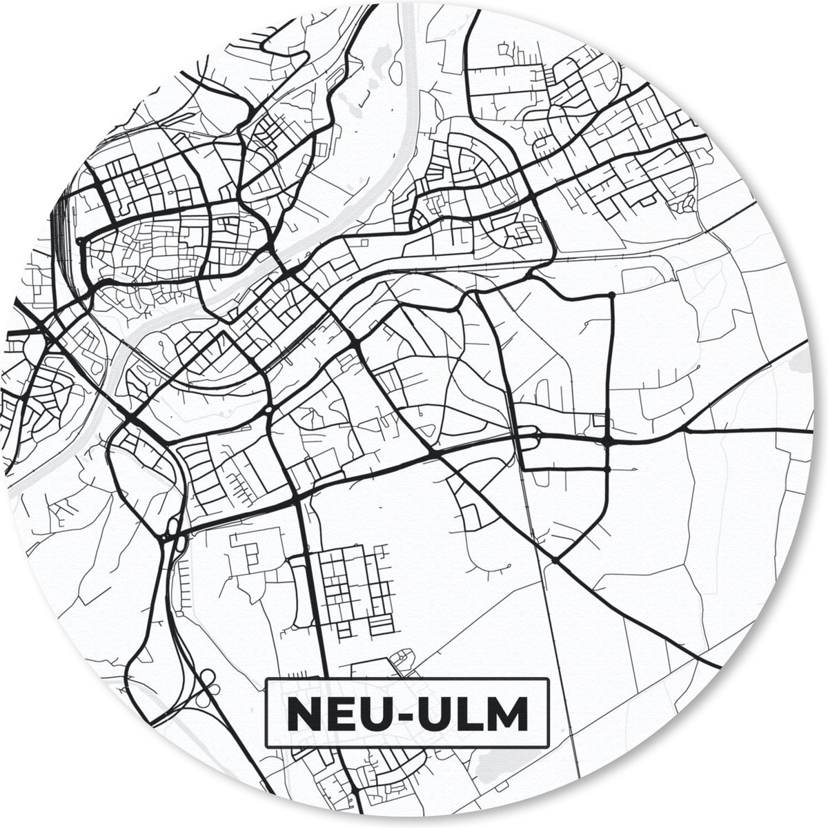 Muismat rond 40x40 cm - Mousepad Neu-Ulm - Kaart - Stadskaart - Plattegrond - Ronde muismatten - Stadskaart