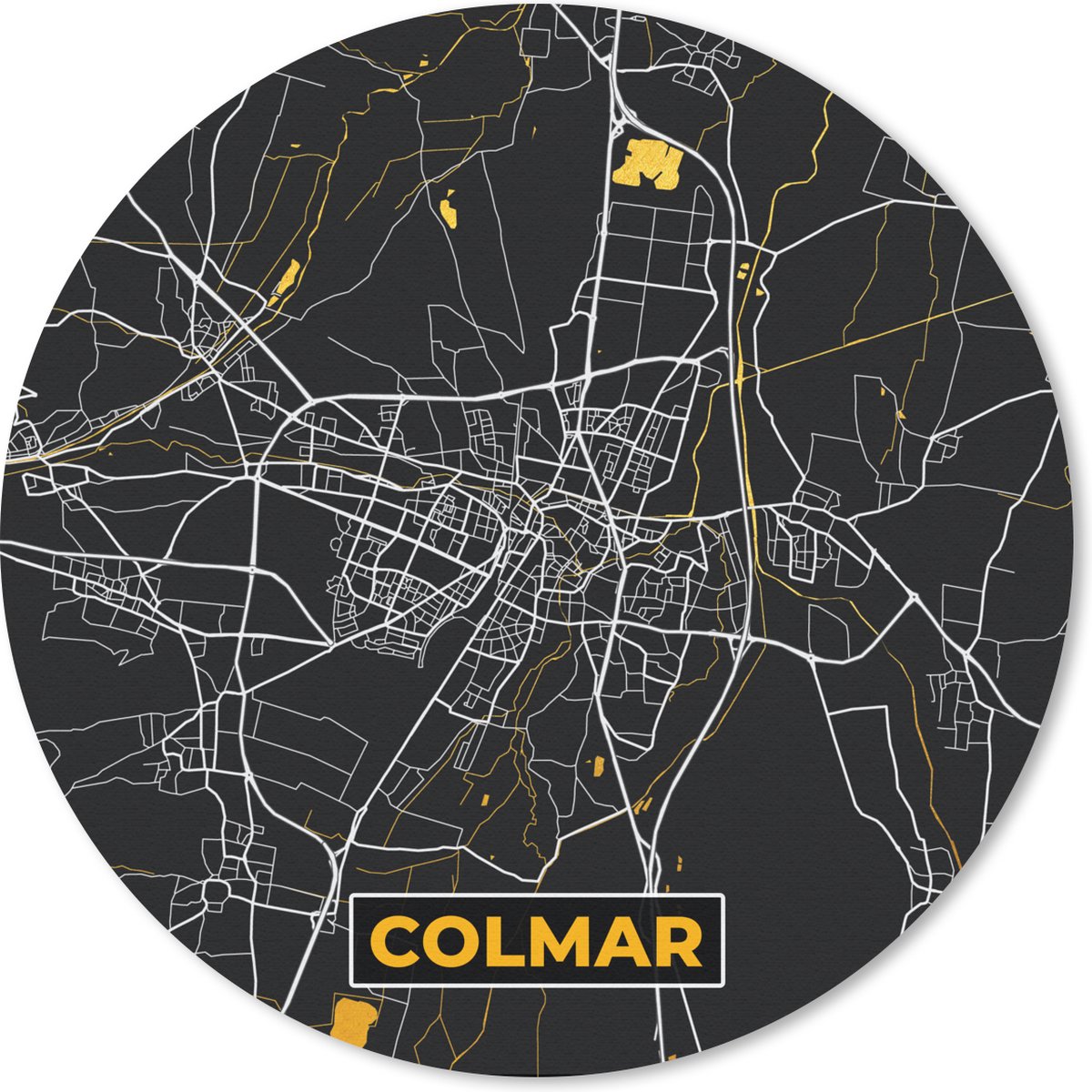 Muismat rond 50x50 cm - Mousepad Colmar – Plattegrond – Frankrijk – Kaart – Stadskaart - Ronde muismatten - Stadskaart